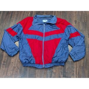 Blazer Jacket Mens XL Blue Red Colorblock Track Windbreaker Full Zip Nylon Lined